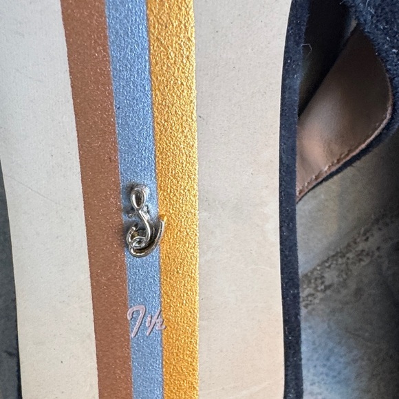 Sam Edelman Black Suede Pointed Slingback Flats with Gold Glitter Buckles - Picture 3 of 5